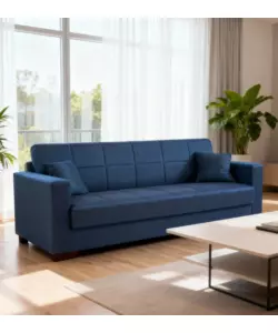 DIVANO LETTO "NORA" 3 POSTI IN TESSUTO BLU, 212X80X87 CM