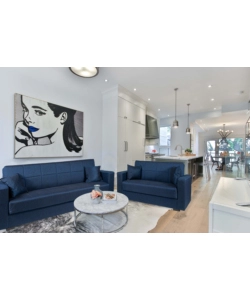 DIVANO LETTO "NORA" 3 POSTI IN TESSUTO BLU, 212X80X87 CM