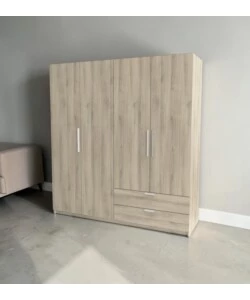 ARMADIO 4 ANTE BATTENTI CON 2 CASSETTI EFFETTO QUERCIA 178X51,4X191,5 CM