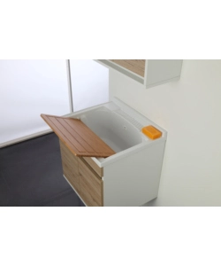 LAVATOIO SOSPESO BIANCO E ROVERE, 60X50X61 CM