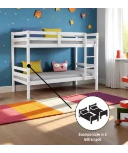 LETTO A CASTELLO "LIONE" IN PINO MASSELLO BIANCO LACCATO 199,5X97X150 CM