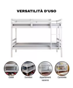 LETTO A CASTELLO "LIONE" IN PINO MASSELLO BIANCO LACCATO 199,5X97X150 CM
