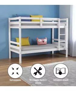 LETTO A CASTELLO "LIONE" IN PINO MASSELLO BIANCO LACCATO 199,5X97X150 CM