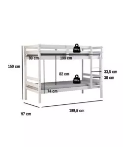 LETTO A CASTELLO "LIONE" IN PINO MASSELLO BIANCO LACCATO 199,5X97X150 CM