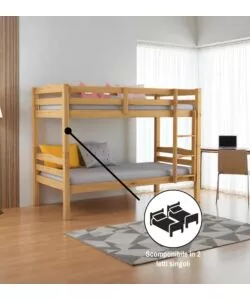 LETTO A CASTELLO "MARSIGLIA" IN PINO MASSELLO MIELE 202X98X150 CM