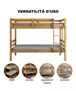 LETTO A CASTELLO "MARSIGLIA" IN PINO MASSELLO MIELE 202X98X150 CM
