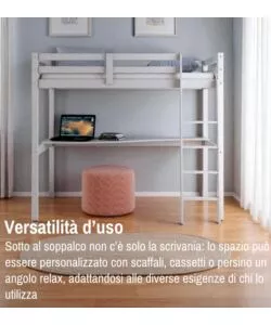 LETTO A SOPPALCO CON SCRIVANIA "NIZZA" IN PINO MASSELLO BIANCO LACCATO 202X98X176 CM