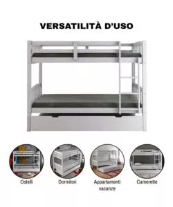 LETTO A CASTELLO "TOLOSA" IN PINO MASSELLO BIANCO 201X98X154 CM