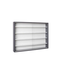 VETRINETTA SCAFFALE IN LEGNO GRIGIO CON ANTE IN VETRO SCORREVOLI, 80X9,5X60 CM