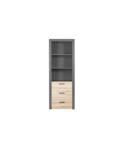 LIBRERIA 3 RIPIANI E 3 CASSETTI GRIGIO E QUERCIA, 68,6X41,6X190 CM