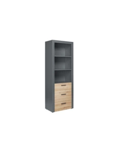 LIBRERIA 3 RIPIANI E 3 CASSETTI GRIGIO E QUERCIA, 68,6X41,6X190 CM