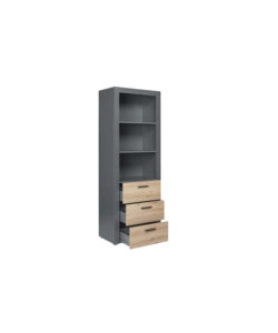 LIBRERIA 3 RIPIANI E 3 CASSETTI GRIGIO E QUERCIA, 68,6X41,6X190 CM