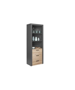 LIBRERIA 3 RIPIANI E 3 CASSETTI GRIGIO E QUERCIA, 68,6X41,6X190 CM