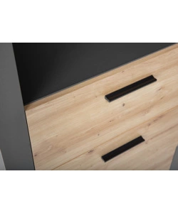 LIBRERIA 3 RIPIANI E 3 CASSETTI GRIGIO E QUERCIA, 68,6X41,6X190 CM