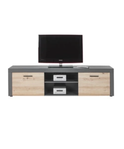 MOBILE PORTA TV 2 ANTE GRIGIO E QUERCIA, 180X41,6X49 CM