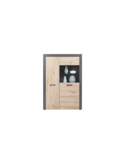 VETRINA 2 ANTE GRIGIO E QUERCIA, 100X41,6X147 CM