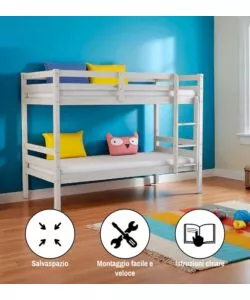 LETTO A CASTELLO "LIONE" IN PINO MASSELLO BIANCO 199,5X97X150 CM
