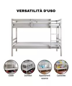 LETTO A CASTELLO "LIONE" IN PINO MASSELLO BIANCO 199,5X97X150 CM
