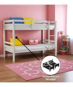 LETTO A CASTELLO "LIONE" IN PINO MASSELLO BIANCO 199,5X97X150 CM