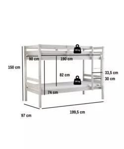 LETTO A CASTELLO "LIONE" IN PINO MASSELLO BIANCO 199,5X97X150 CM