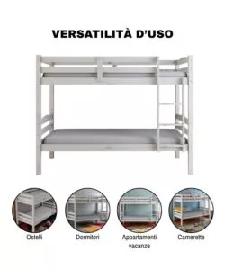 LETTO A CASTELLO "MARSIGLIA" IN PINO MASSELLO BIANCO 202X98X150 CM