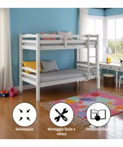 LETTO A CASTELLO "MARSIGLIA" IN PINO MASSELLO BIANCO 202X98X150 CM