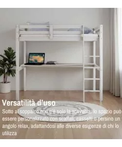 LETTO A SOPPALCO CON SCRIVANIA "NIZZA" IN PINO MASSELLO BIANCO 202X98X176 CM