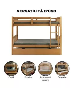 LETTO A CASTELLO BELLAHOME "TOLOSA" IN PINO MASSELLO MIELE 201,5X97,5X156 CM