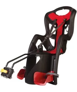 SEGGIOLINO POSTERIORE NERO E ROSSO PER BICICLETTA PER BAMBINI, MAX. 22 KG, DA 3 A 8 ANNI - SI FISSA AL TELAIO