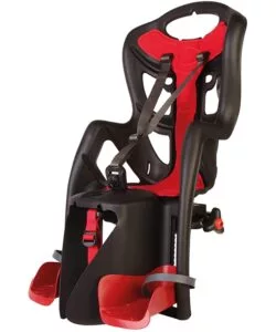 SEGGIOLINO POSTERIORE NERO E ROSSO PER BICICLETTA PER BAMBINI, MAX. 22 KG, DA 3 A 8 ANNI - SI FISSA AL PORTAPACCHI