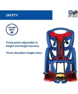 SEGGIOLINO POSTERIORE BLU PER BICICLETTA PER BAMBINI, MAX. 22 KG, DA 3 A 8 ANNI - SI FISSA AL TELAIO