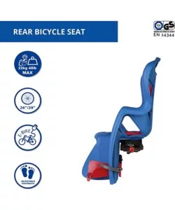 SEGGIOLINO POSTERIORE BLU PER BICICLETTA PER BAMBINI, MAX. 22 KG, DA 3 A 8 ANNI - SI FISSA AL PORTAPACCHI
