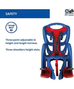 SEGGIOLINO POSTERIORE BLU PER BICICLETTA PER BAMBINI, MAX. 22 KG, DA 3 A 8 ANNI - SI FISSA AL PORTAPACCHI