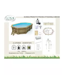 PISCINA OTTAGONALE IN LEGNO DI PINO IMPREGNATO IN AUTOCLAVE, 486X336 CM