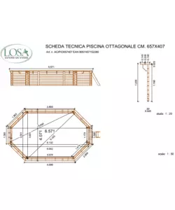 PISCINA OTTAGONALE IN LEGNO DI PINO IMPREGNATO IN AUTOCLAVE, 657X407 CM