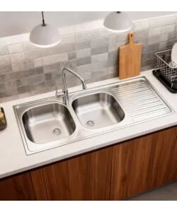 Lavello da cucina con doppia vasca a sinistra e gocciolatoio 120x50 cm