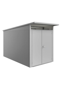 CASETTA DA GIARDINO BIOHORT "AVANTGARDE A4" IN ACCIAIO ZINCATO COLORE ARGENTO METALLIZZATO CON PORTA BATTENTE DOPPIA 180X380X222 CM