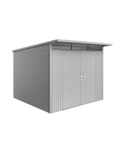 CASETTA DA GIARDINO BIOHORT "AVANTGARDE A7" IN ACCIAIO ZINCATO COLORE ARGENTO METALLIZZATO CON PORTA BATTENTE DOPPIA 260X300X218 CM