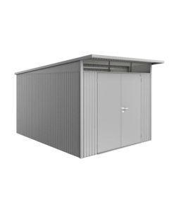 CASETTA DA GIARDINO BIOHORT "AVANTGARDE A8" IN ACCIAIO ZINCATO COLORE ARGENTO METALLIZZATO CON PORTA BATTENTE DOPPIA 260X380X222 CM