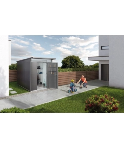 CASETTA DA GIARDINO BIOHORT "AVANTGARDE A3" IN ACCIAIO ZINCATO COLORE GRIGIO QUARZO METALLIZZATO CON PORTA BATTENTE DOPPIA 180X300X218 CM