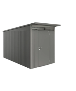 CASETTA DA GIARDINO BIOHORT "AVANTGARDE A4" IN ACCIAIO ZINCATO COLORE GRIGIO QUARZO METALLIZZATO CON PORTA BATTENTE SEMPLICE 180X380X222 CM