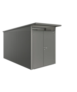 CASETTA DA GIARDINO BIOHORT "AVANTGARDE A4" IN ACCIAIO ZINCATO COLORE GRIGIO QUARZO METALLIZZATO CON PORTA BATTENTE DOPPIA 180X380X222 CM