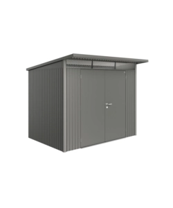 CASETTA DA GIARDINO BIOHORT "AVANTGARDE A5" IN ACCIAIO ZINCATO COLORE GRIGIO QUARZO METALLIZZATO CON PORTA BATTENTE DOPPIA 260X220X218 CM