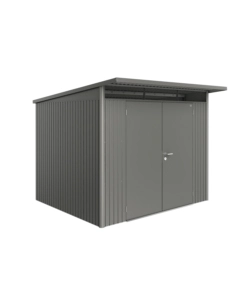 CASETTA DA GIARDINO BIOHORT "AVANTGARDE A6" IN ACCIAIO ZINCATO COLORE GRIGIO QUARZO METALLIZZATO CON PORTA BATTENTE DOPPIA 260X260X218 CM