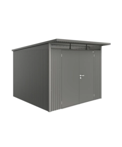 CASETTA DA GIARDINO BIOHORT "AVANTGARDE A7" IN ACCIAIO ZINCATO COLORE GRIGIO QUARZO METALLIZZATO CON PORTA BATTENTE DOPPIA 260X300X218 CM