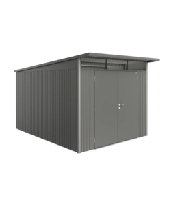 CASETTA DA GIARDINO BIOHORT "AVANTGARDE A8" IN ACCIAIO ZINCATO COLORE GRIGIO QUARZO METALLIZZATO CON PORTA BATTENTE DOPPIA 260X380X222 CM