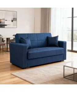 DIVANO LETTO "NORA" 2 POSTI IN TESSUTO BLU, 155X80X87 CM
