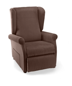 POLTRONA "LUNA" CON RECLINER E ALZATA ELETTRICA IN TESSUTO MARRONE, 75X84X107 CM