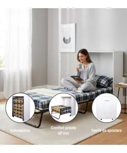 MOBILE LETTO SINGOLO ESTRAIBILE A SCOMPARSA CON RETE E MATERASSO SOMNUS BIANCO 80X190 CM