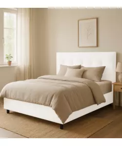 Letto matrimoniale con contenitore  "Easy" rivestito in ecopelle bianco 160x190 cm